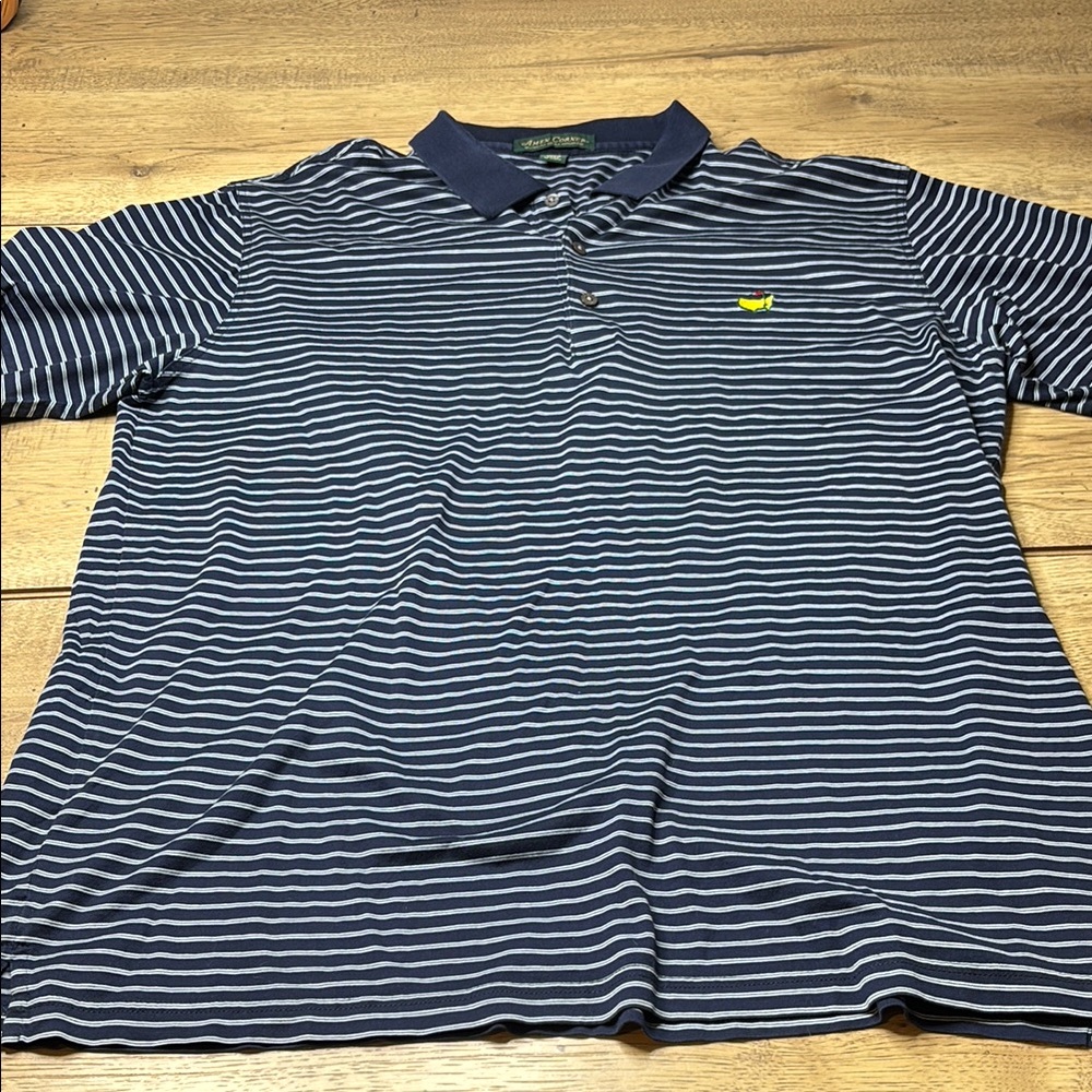 Men's Striped Polo Shirt - Navy and White Amen Corner Masters Size XL